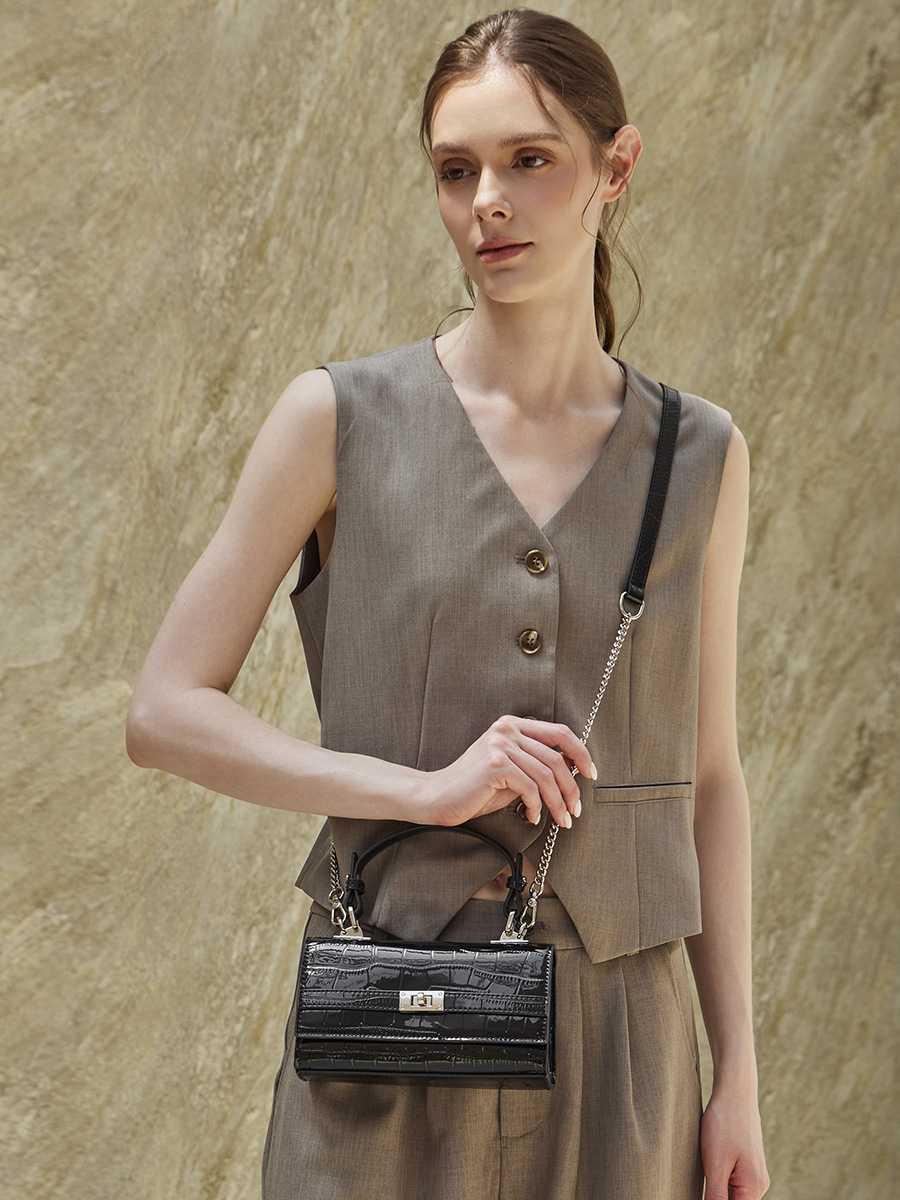 Croc-Embossed Baguette Underarm Bag — Korean Designer view 2