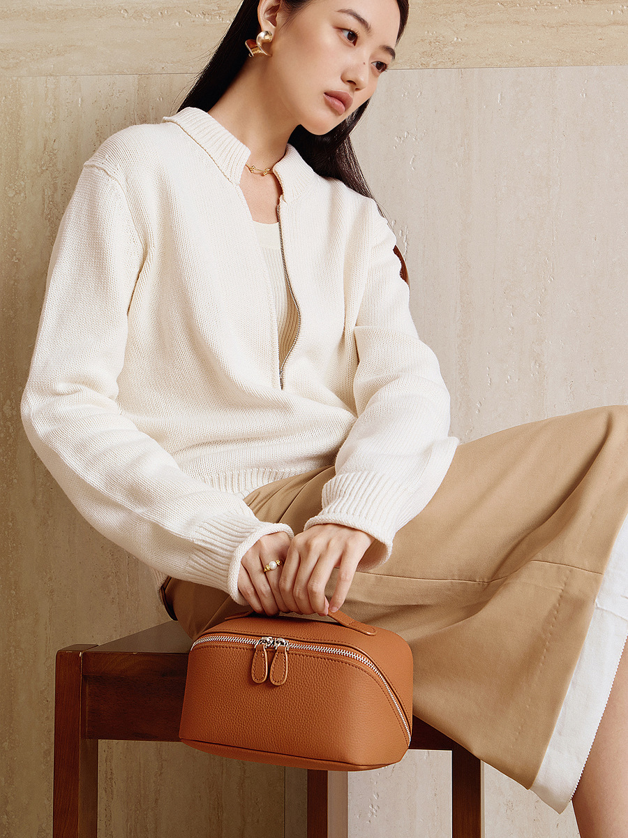 YY-BAG-012 cowhide multi-function travel pouch in classic brown — wholesale leather pouch manufacturer YANYAN