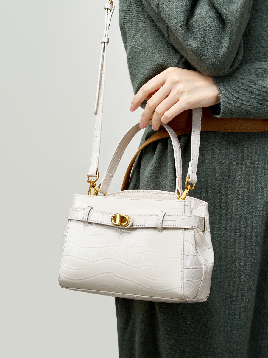 Croc-Pattern Kelly-Inspired Lock Square Bag — Four-Colour Editorial view 2