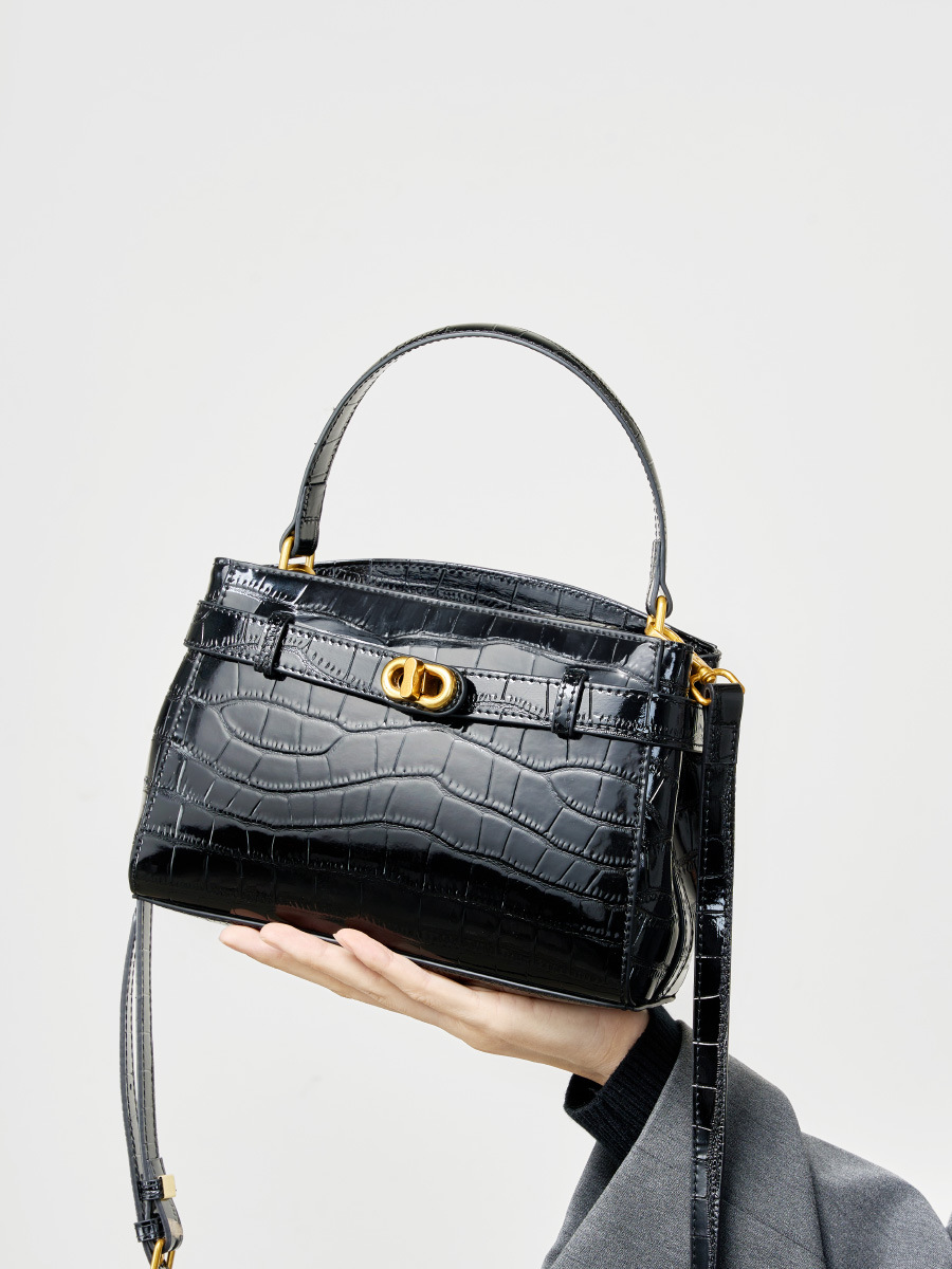 Croc-Pattern Kelly-Inspired Lock Square Bag — Four-Colour Editorial view 4
