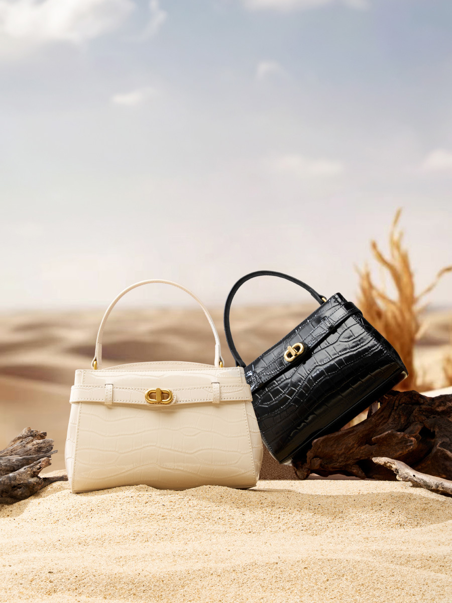 Croc-Pattern Kelly-Inspired Lock Square Bag — Four-Colour Editorial view 5