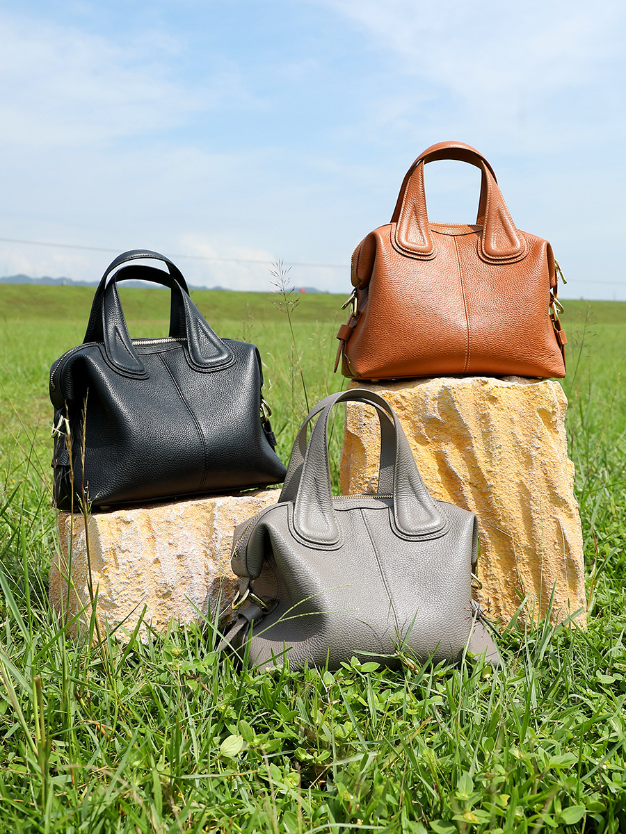 Soft Cowhide Boston Top-Handle Bag — Two-Colour Versatile view 5