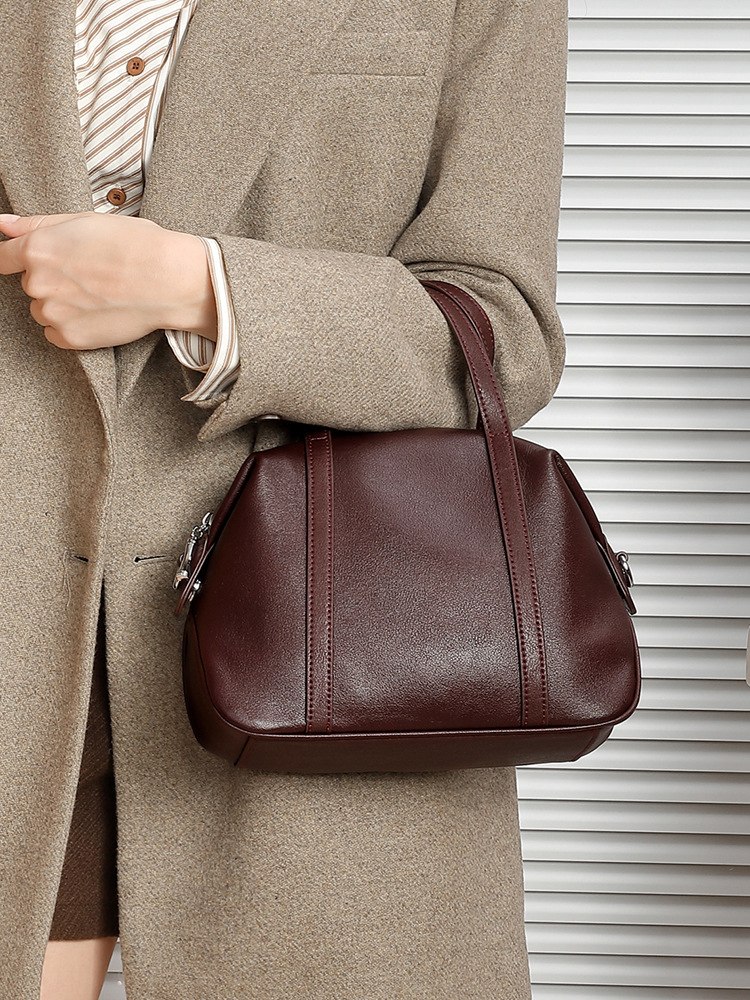 YY-BAG-036 cowhide Boston pillow shoulder bag in jujube red — wholesale Boston pillow YANYAN
