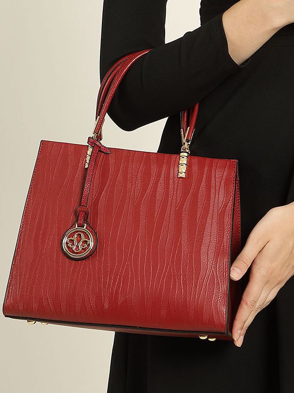 YY-BAG-043 cowhide premium mature mom hand-carry bag in wine red — wholesale mom bag YANYAN