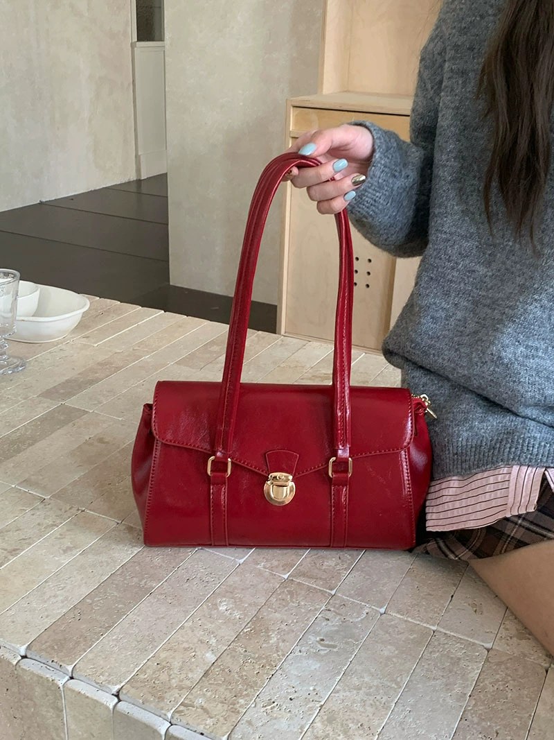 Red PU Leather Handbag for wholesale OEM — YANYAN Bags Guangzhou handbag factory
