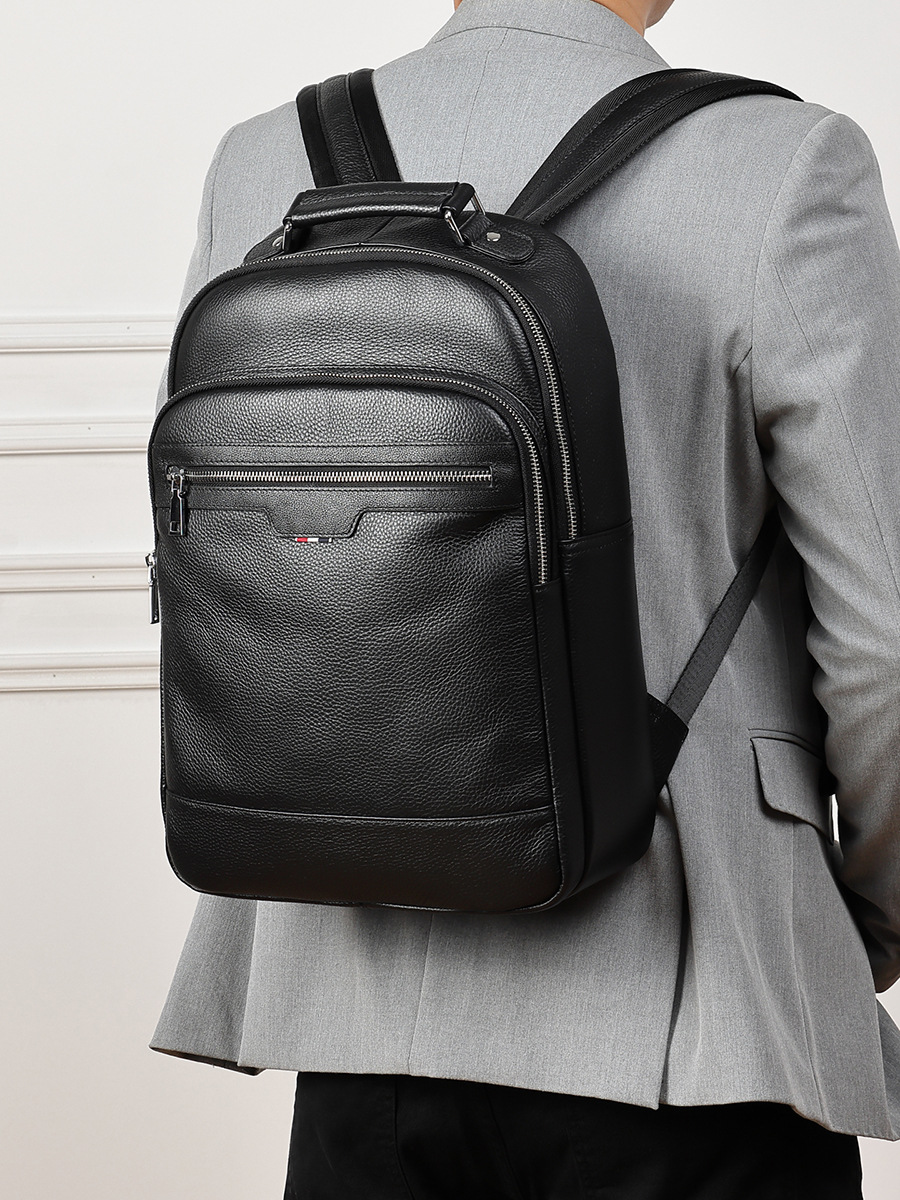 Men's Business Travel Leather Backpack — Laptop Commute view 2