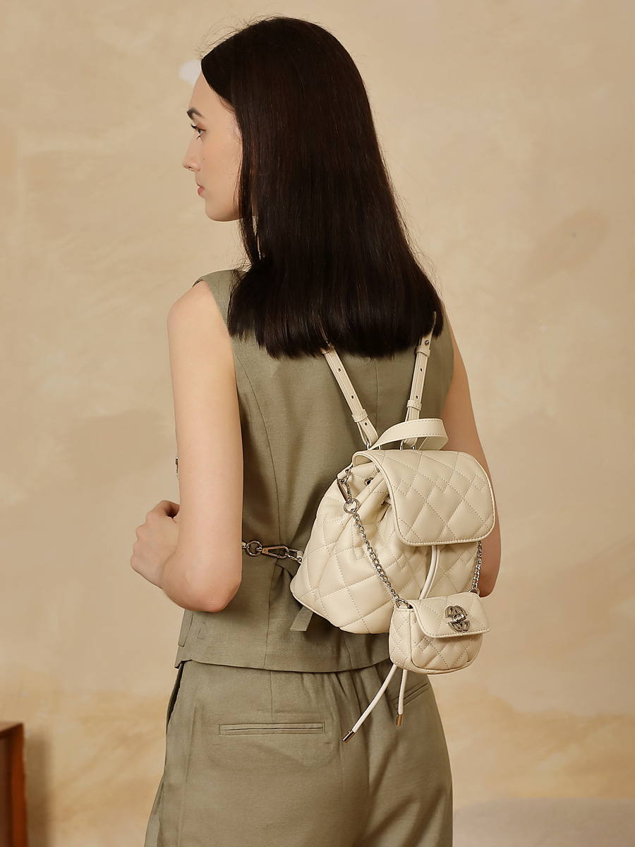 Mini Diamond-Quilt Chain Backpack — Two-Colour Designer Boutique view 4