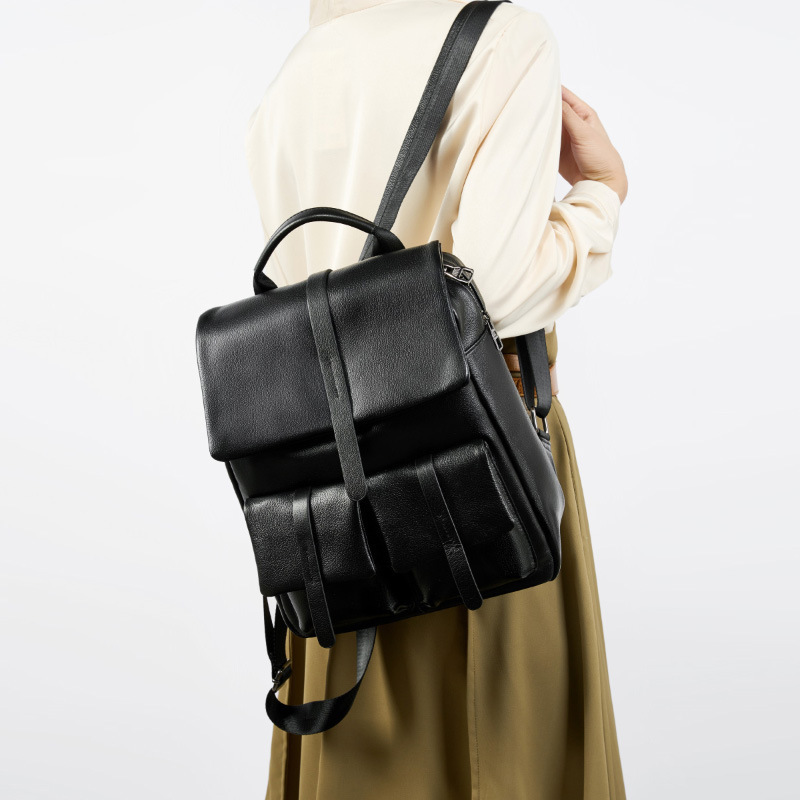 YY-BPK-011 cowhide multi-function travel backpack in black — wholesale travel backpack YANYAN