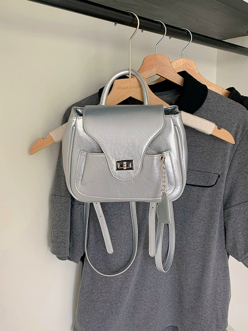 Silver PU Leather Backpack for wholesale OEM — YANYAN Bags Guangzhou handbag factory