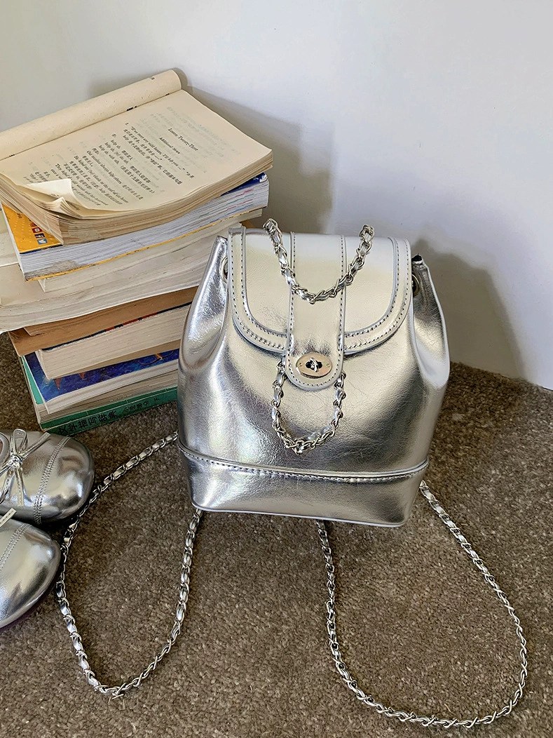 Silver PU Leather Backpack for wholesale OEM — YANYAN Bags Guangzhou handbag factory