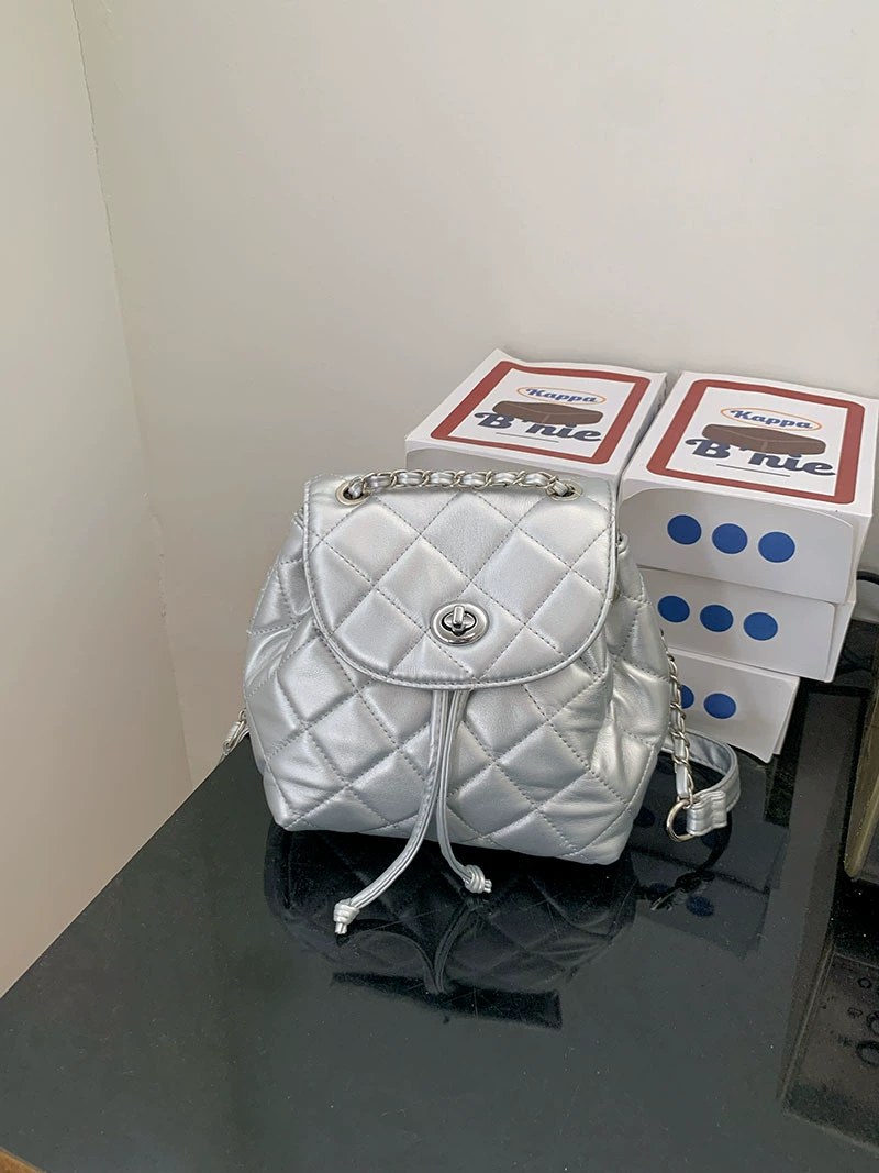 Silver PU Leather Backpack for wholesale OEM — YANYAN Bags Guangzhou handbag factory