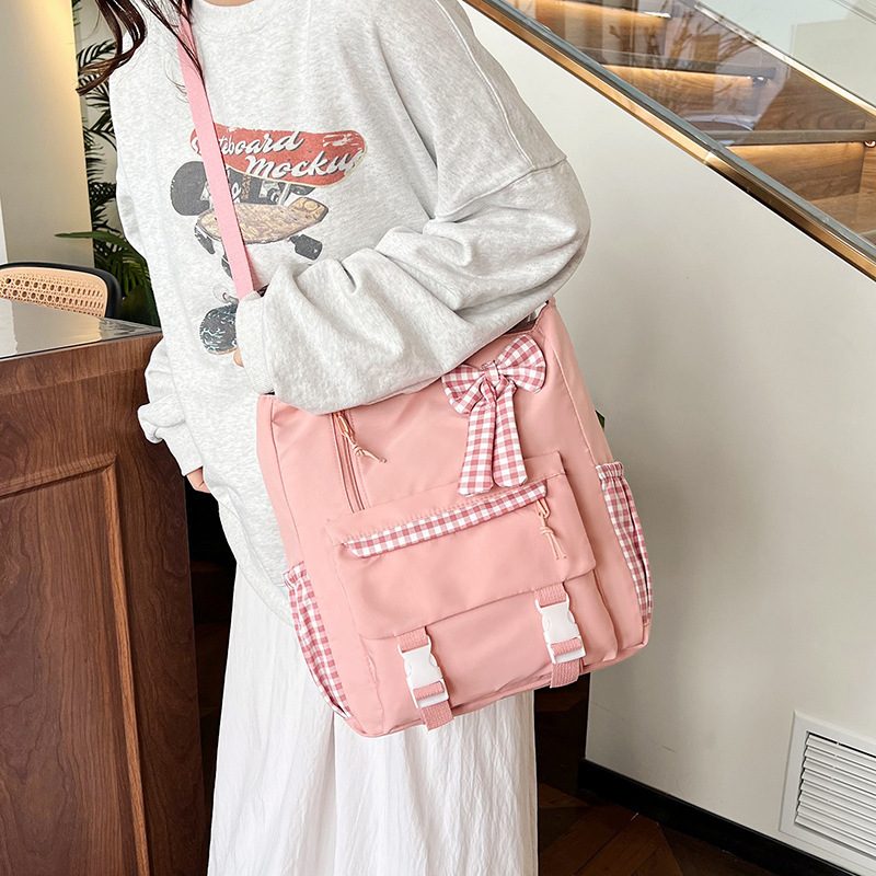 Novo 2024 Grande Capacidade Bolsa de Ombro Garota Suave Bolsa de Mão Estudante Aulas Escola Mochila Tote view 2