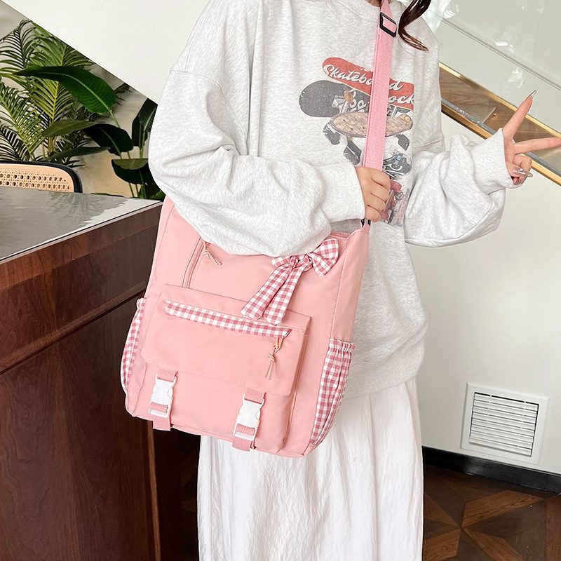 Novo 2024 Grande Capacidade Bolsa de Ombro Garota Suave Bolsa de Mão Estudante Aulas Escola Mochila Tote view 3