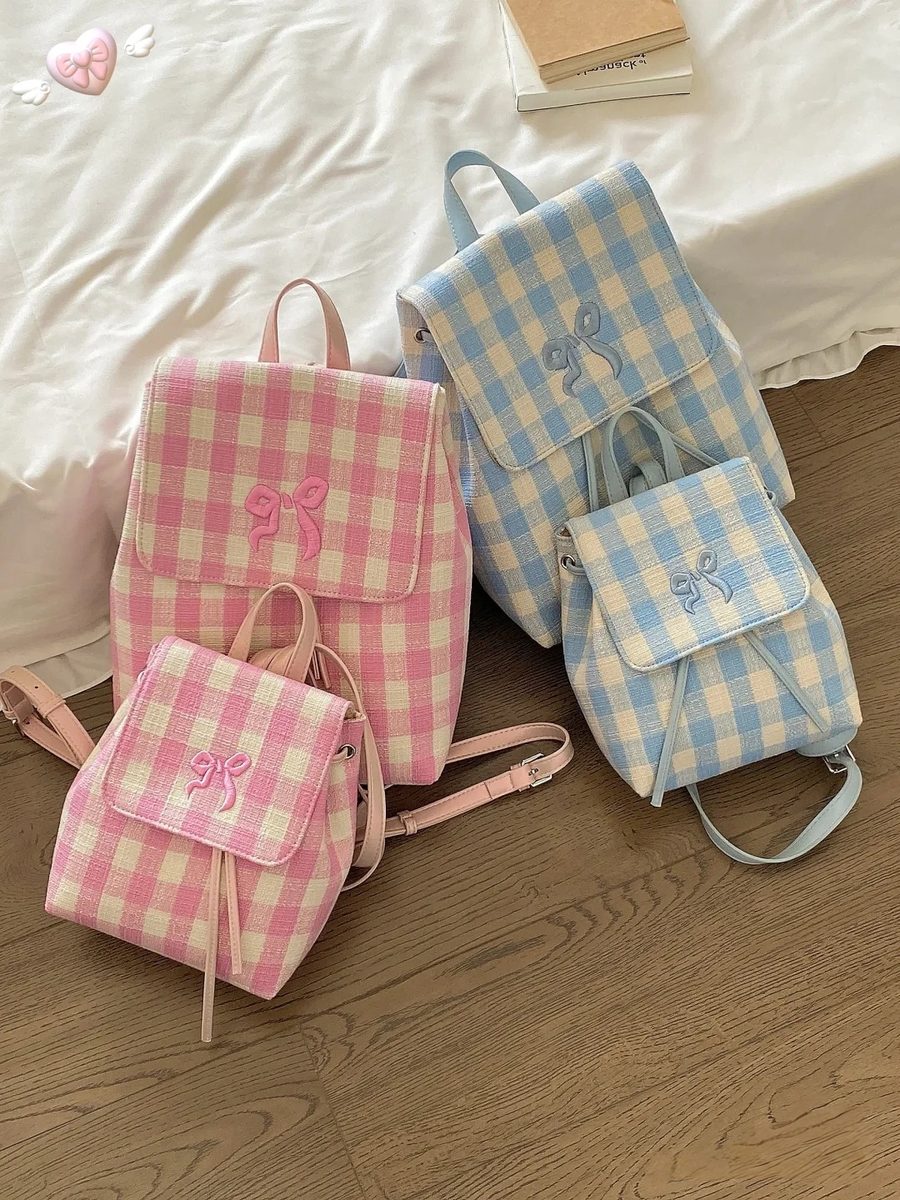 Plaid Bow Backpack Top-Handle Bag