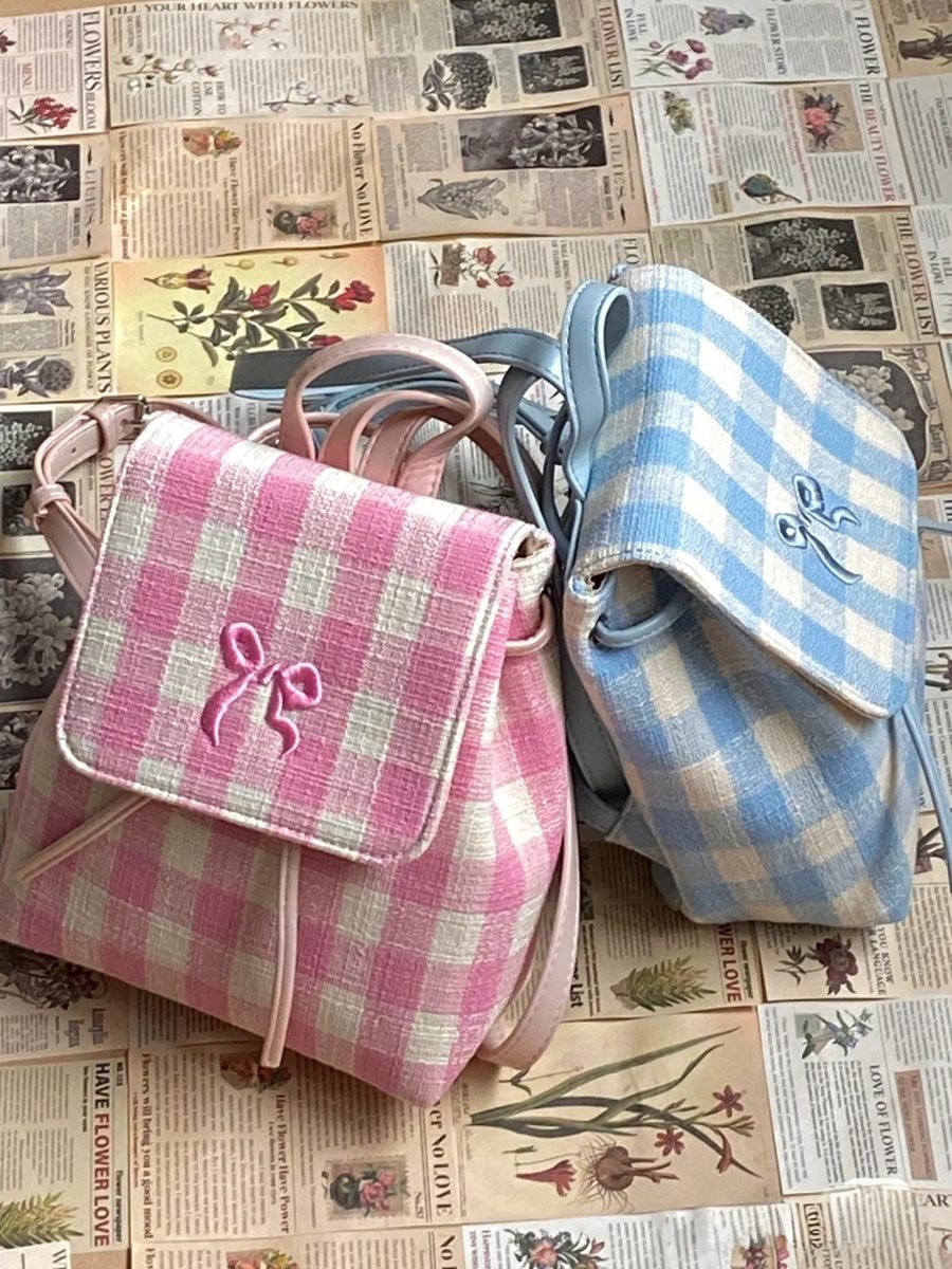 Plaid Bow Backpack Top-Handle Bag view 2