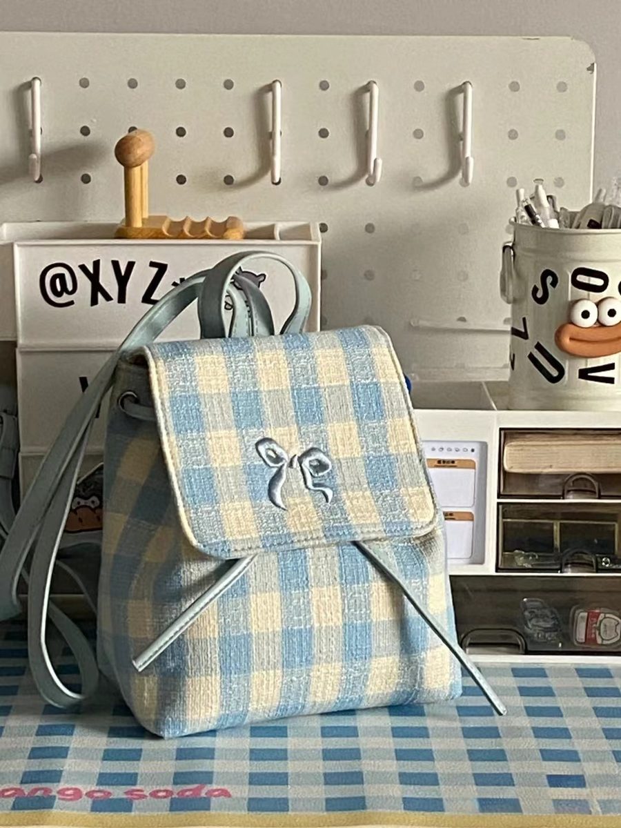 Plaid Bow Backpack Top-Handle Bag view 4