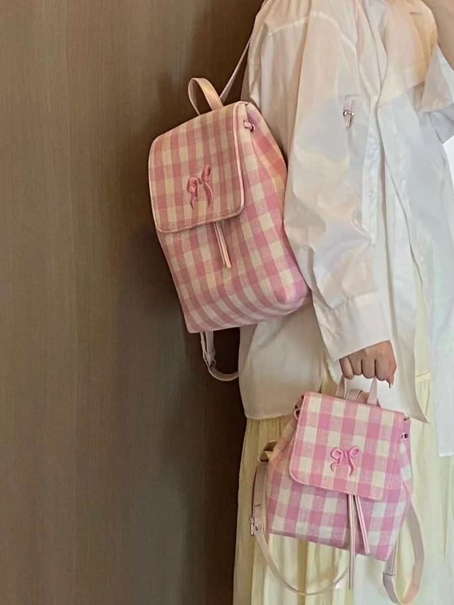 Plaid Bow Backpack Top-Handle Bag view 6