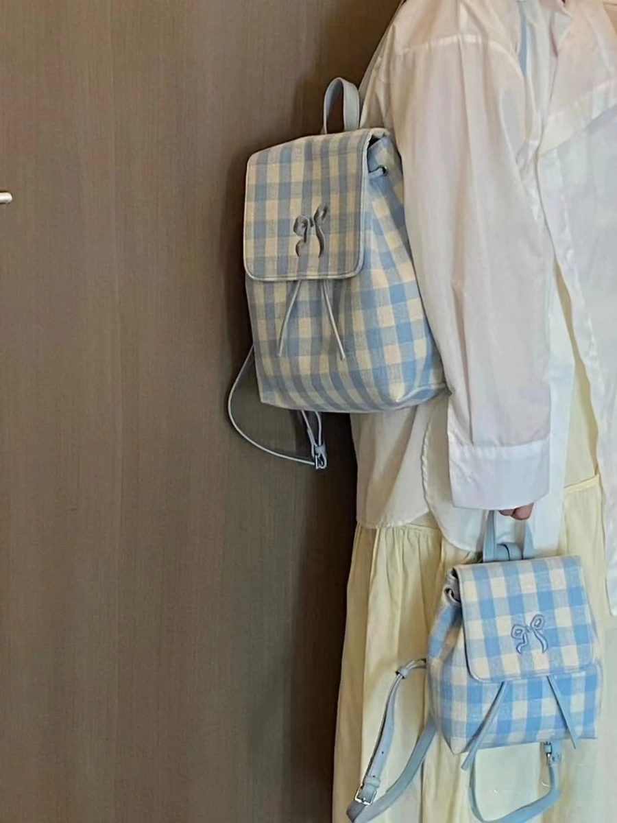 Plaid Bow Backpack Top-Handle Bag view 7