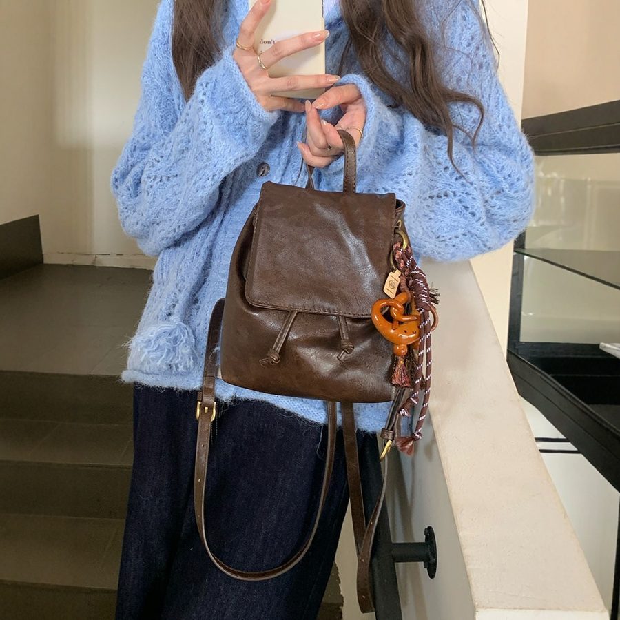 Brown PU Mini Backpack Shoulder Bag view 2