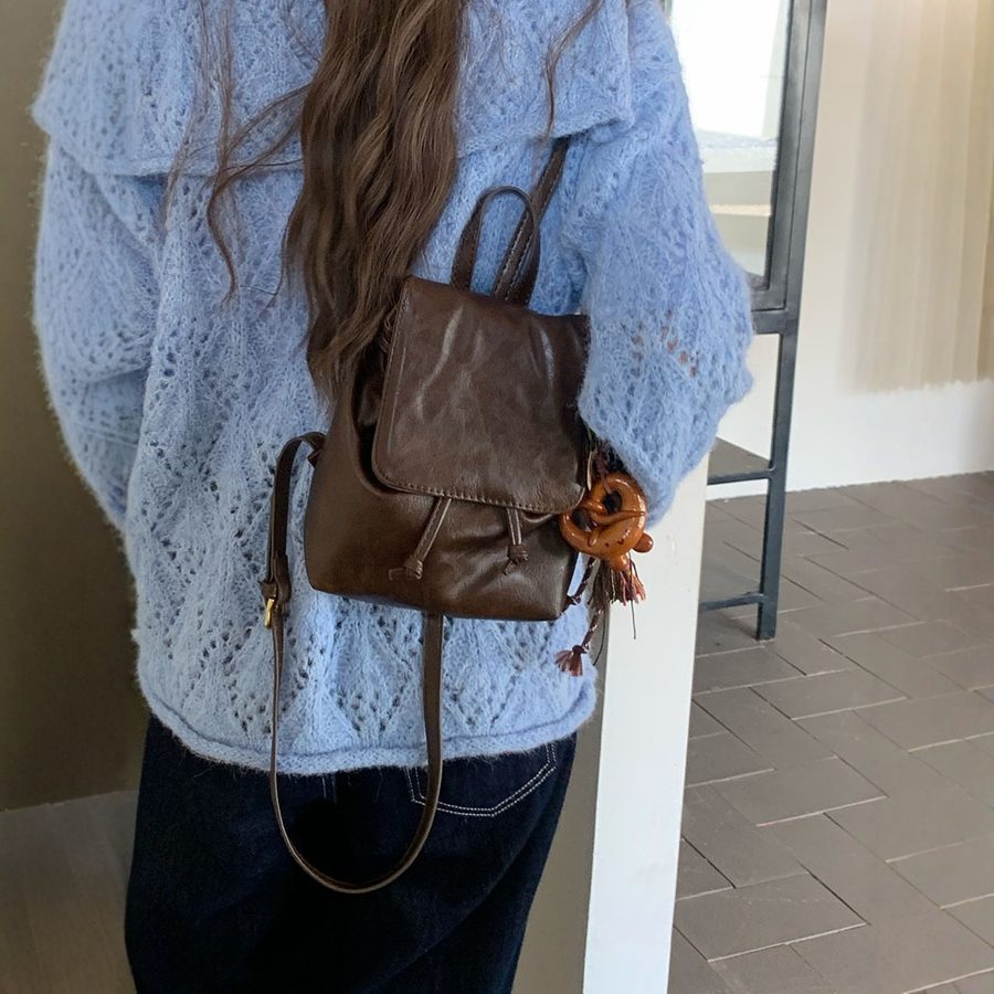 Brown PU Mini Backpack Shoulder Bag view 3