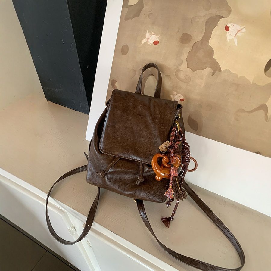 Brown PU Mini Backpack Shoulder Bag view 4