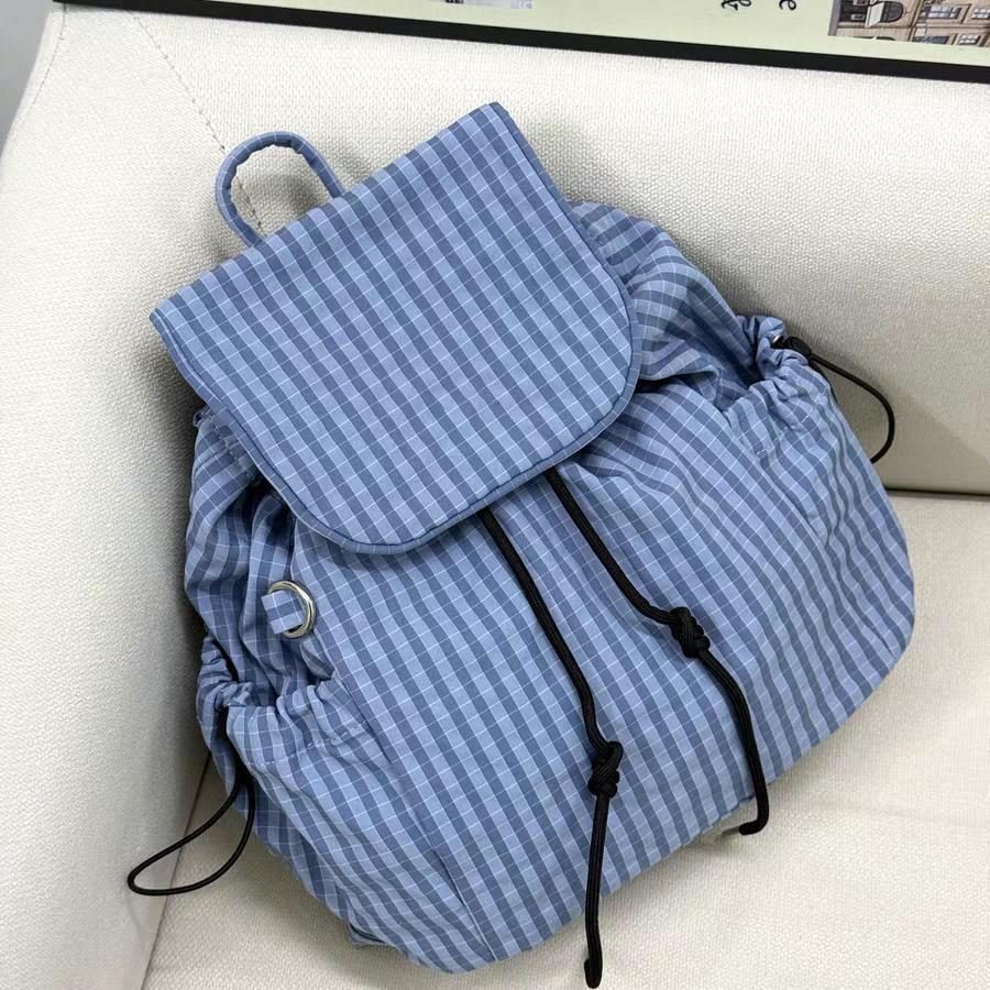 Plaid Drawstring Colorblock Backpack