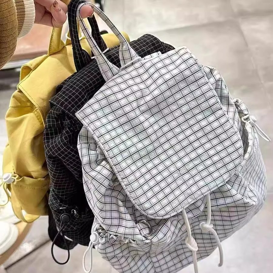 Plaid Drawstring Colorblock Backpack view 2