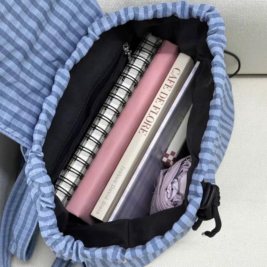 Plaid Drawstring Colorblock Backpack view 4
