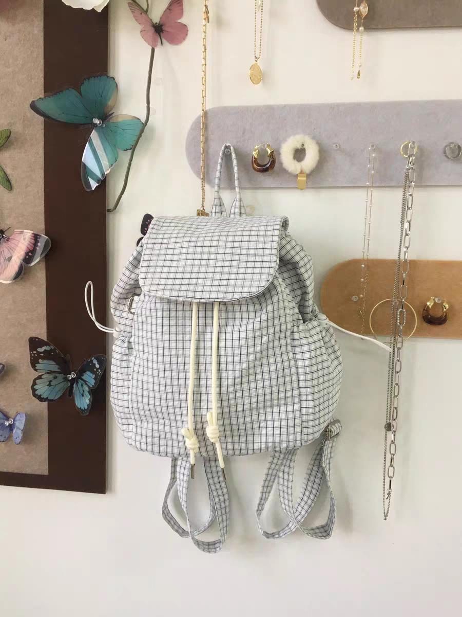 Plaid Drawstring Colorblock Backpack view 7