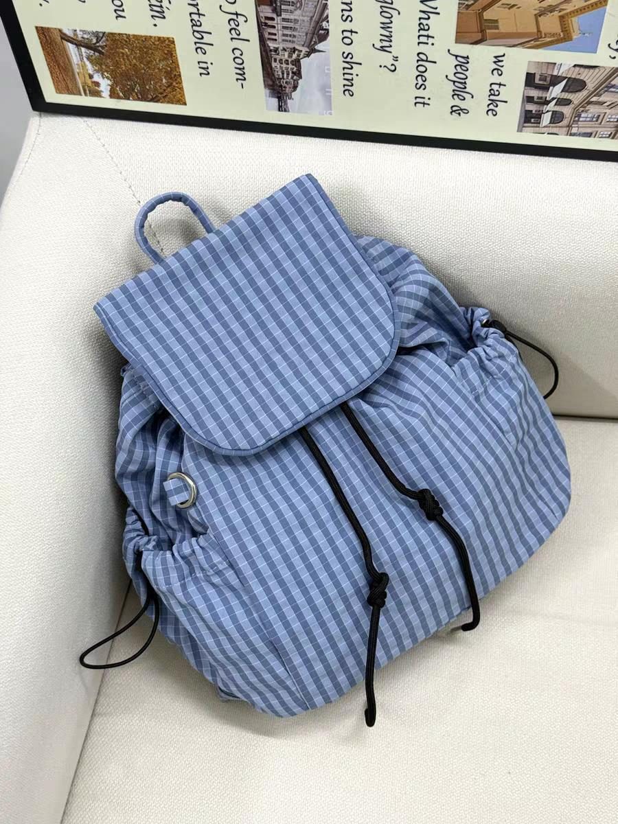 Plaid Drawstring Colorblock Backpack view 9