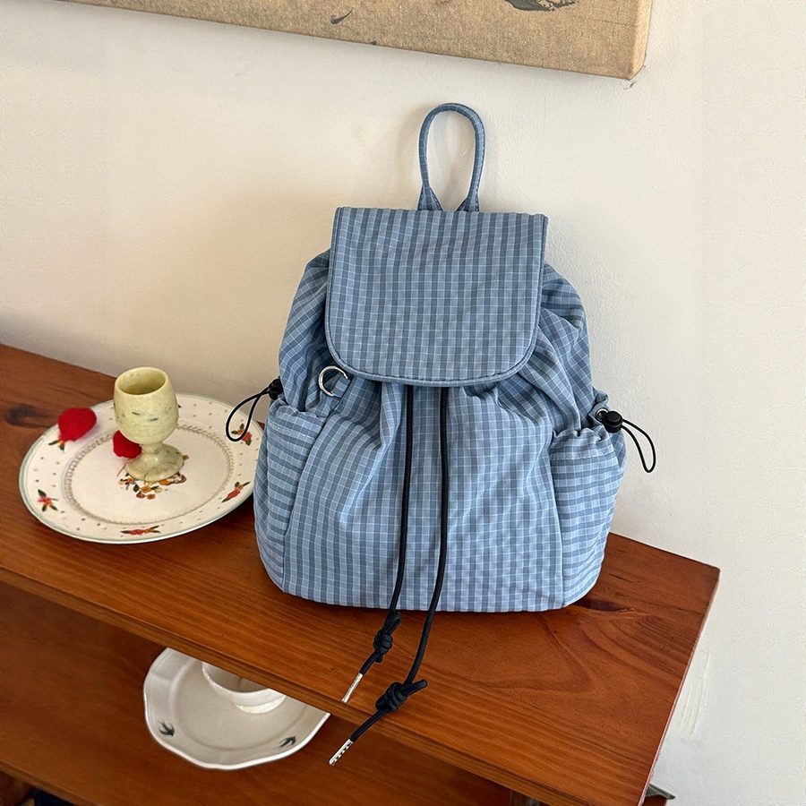 Plaid Nylon Lightweight Backpack