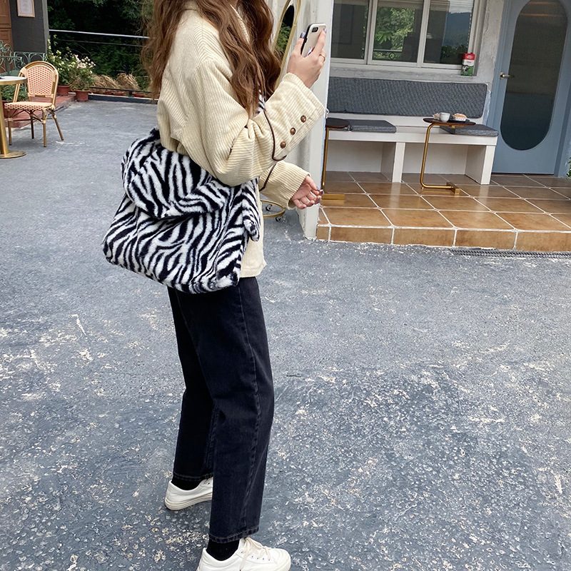 Zebra Print Plush Canvas Crossbody Backpack view 3