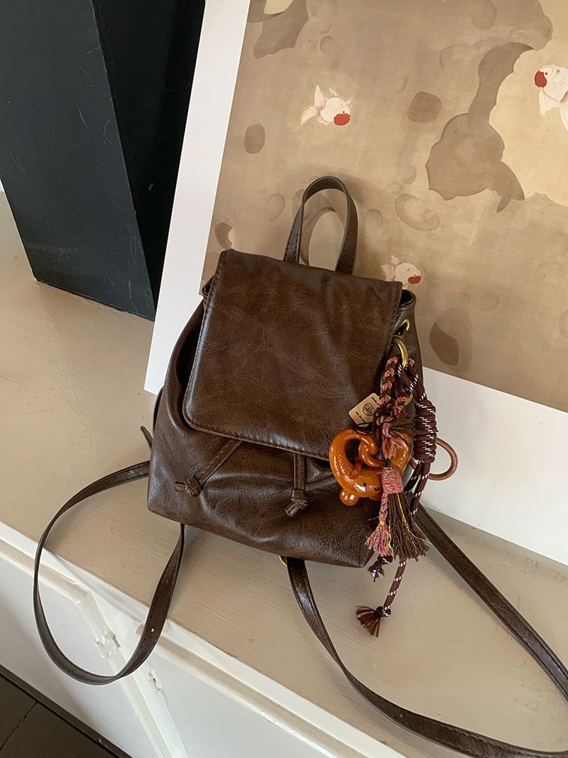 Women's Brown PU Leather Mini Backpack view 4
