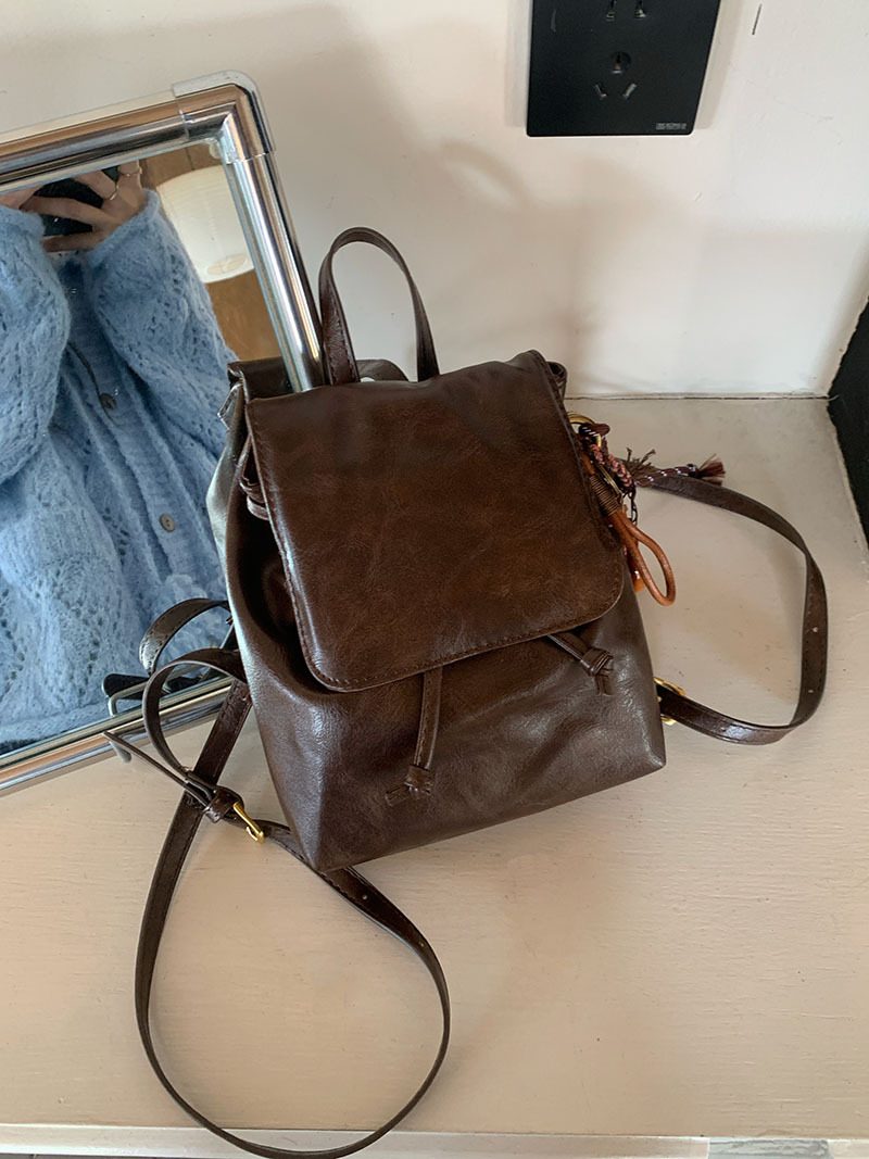 Women's Brown PU Leather Mini Backpack view 5