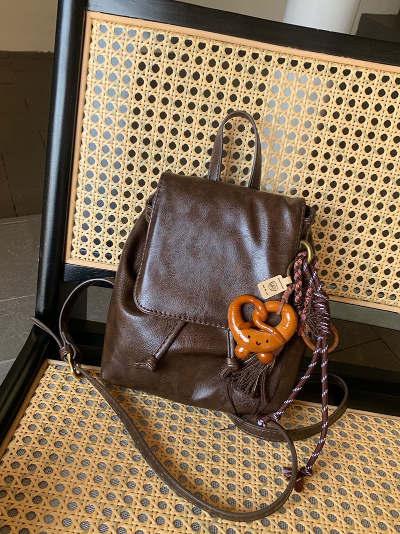 Women's Brown PU Leather Mini Backpack view 6