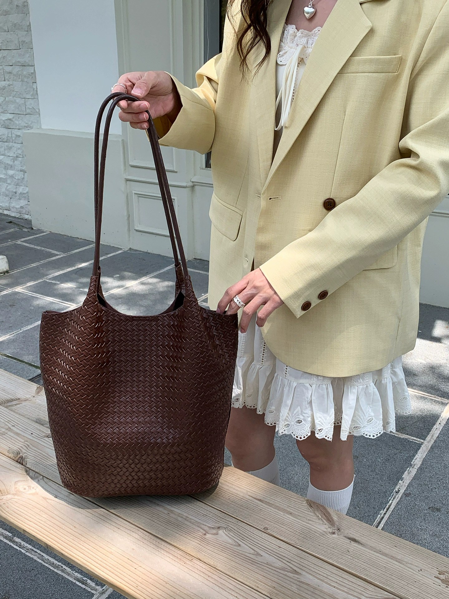 Woven Synthetic Bucket Bag view 3