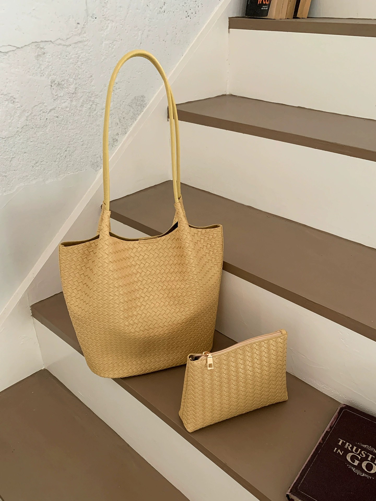 Woven Synthetic Bucket Bag view 4