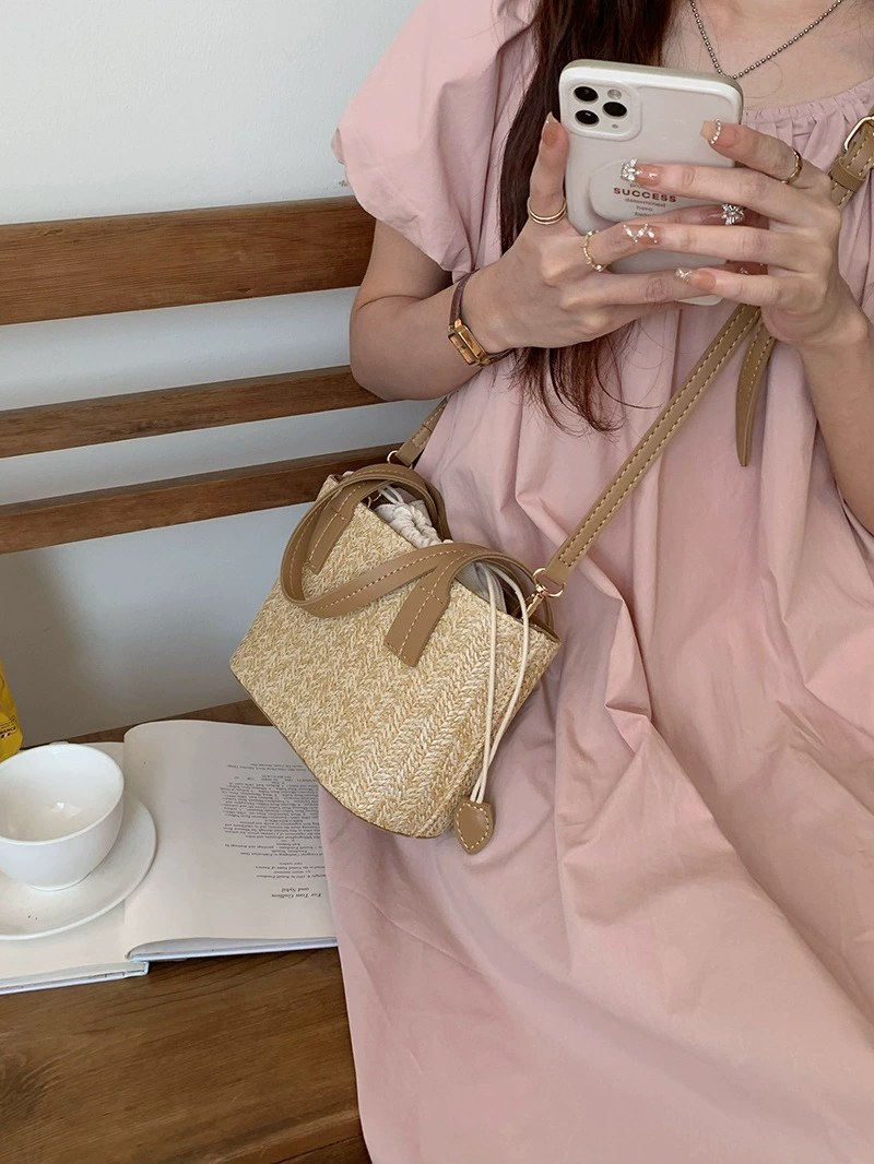 Woven Synthetic Bucket Bag view 3