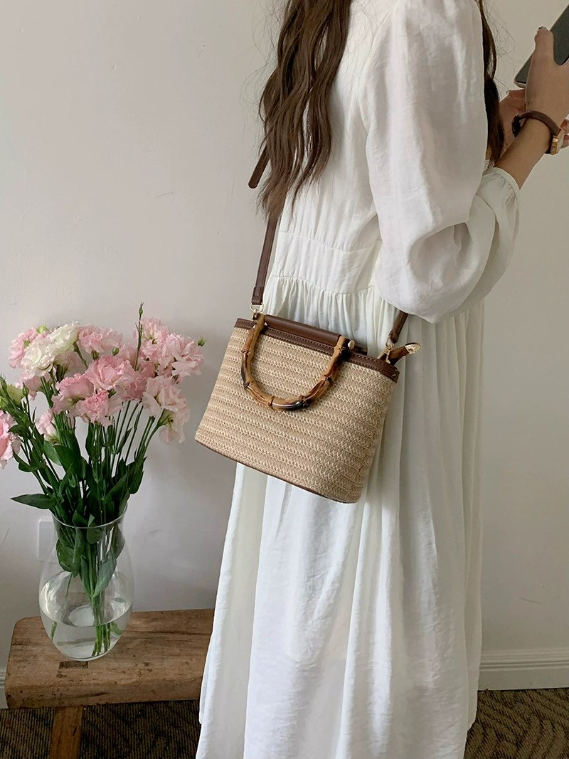 Woven Synthetic Bucket Bag view 4