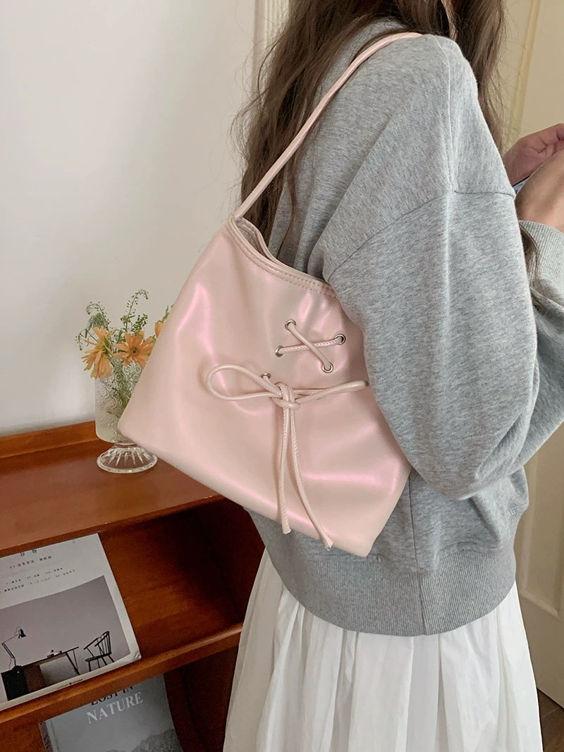 Beige PU Leather Bucket Bag for wholesale OEM — YANYAN Bags Guangzhou handbag factory