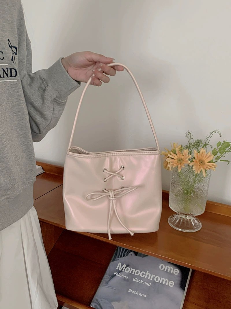 Beige PU Leather Bucket Bag view 2