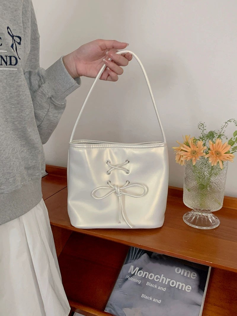 Beige PU Leather Bucket Bag view 3