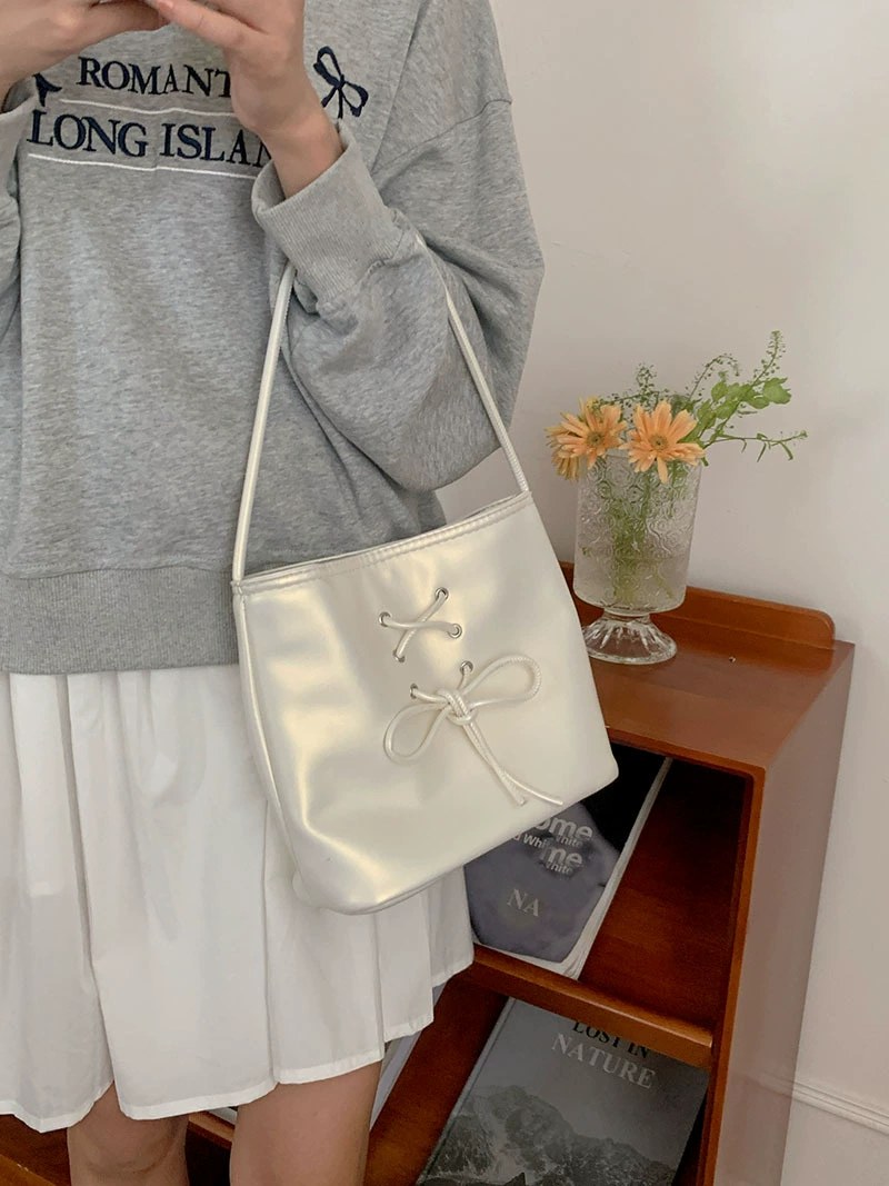 Beige PU Leather Bucket Bag view 4