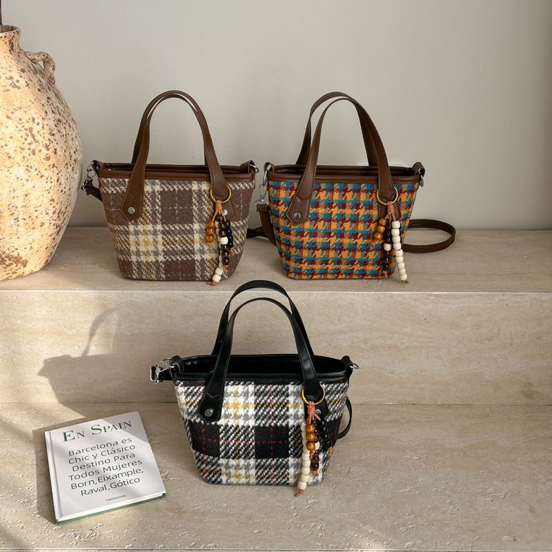 Plaid Large Tote Bucket Shoulder Bag