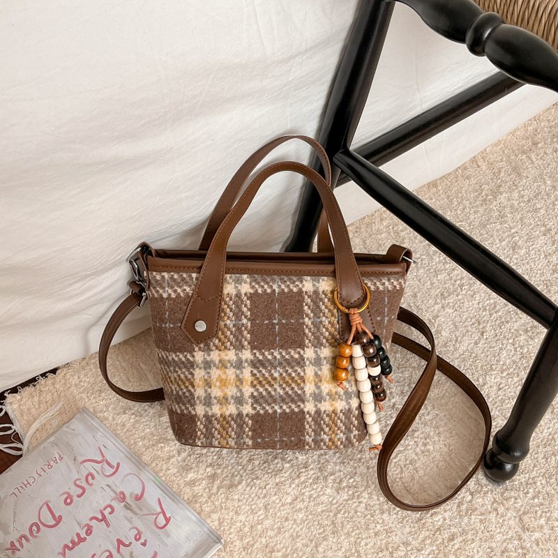 Plaid Large Tote Bucket Shoulder Bag view 2