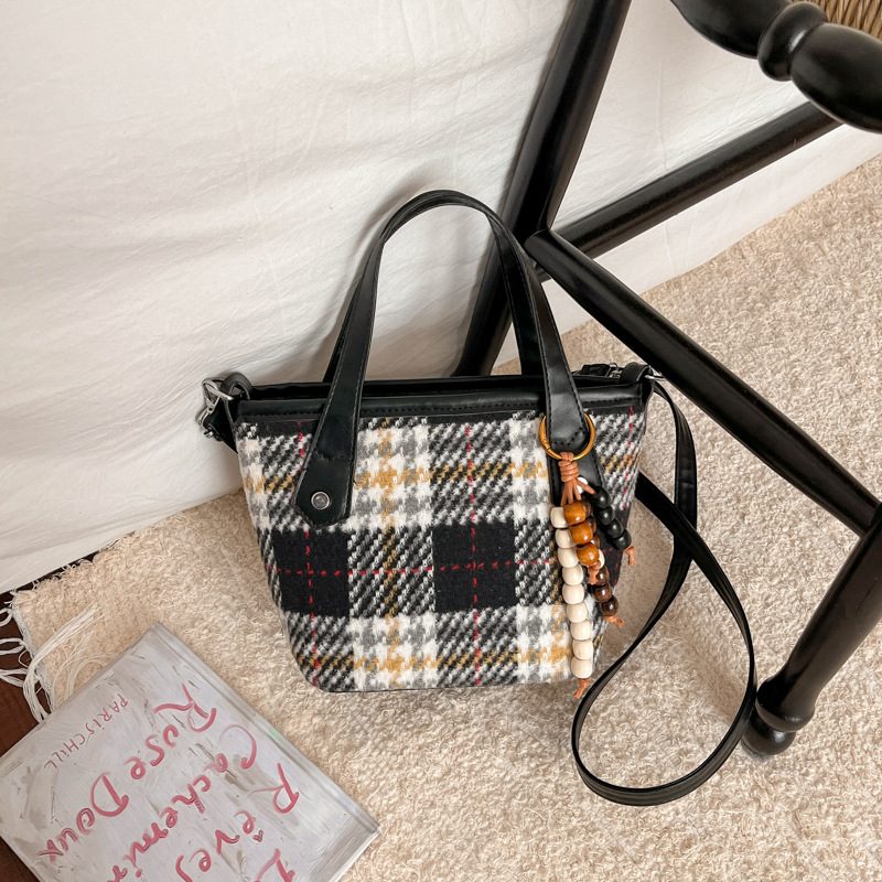 Plaid Large Tote Bucket Shoulder Bag view 3