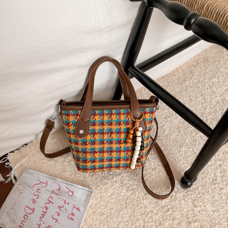 Plaid Large Tote Bucket Shoulder Bag view 4