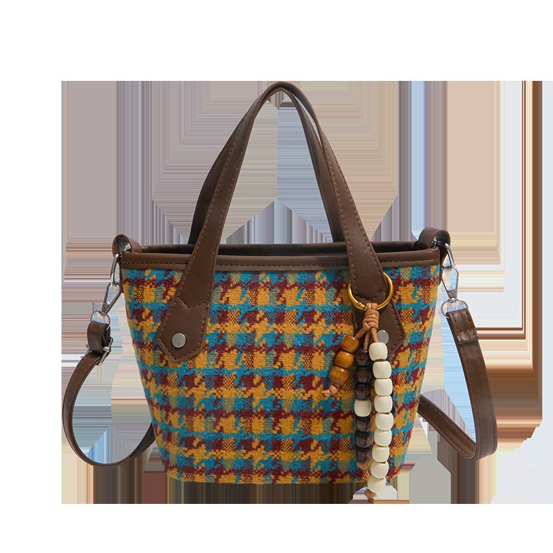 Plaid Large Tote Bucket Shoulder Bag view 5