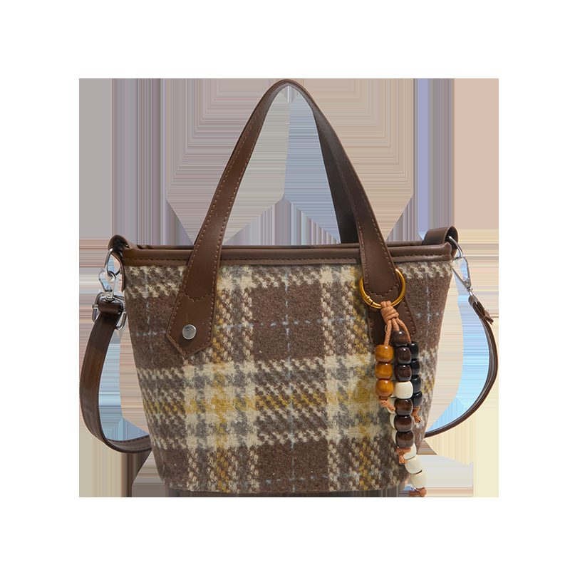 Plaid Large Tote Bucket Shoulder Bag view 7
