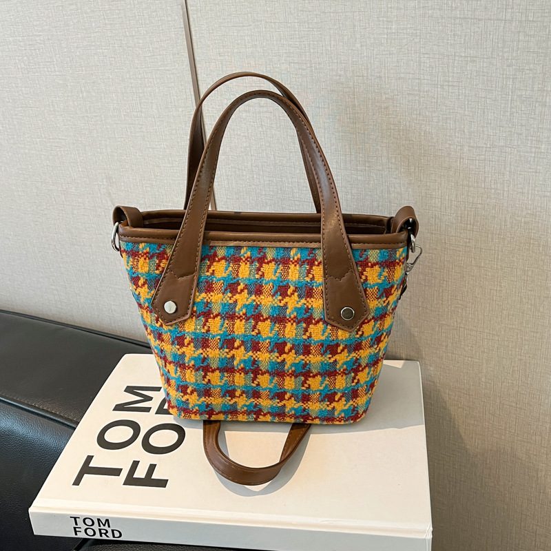 Plaid Large Tote Bucket Shoulder Bag view 9